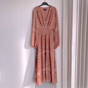 BARDOT Terracotta and Dusty Pink Long Sleeve Maxi Dress